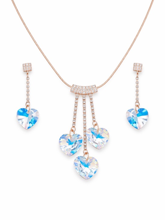 Jewelry - Swarovski Crystals Dangling Heart Necklace Set